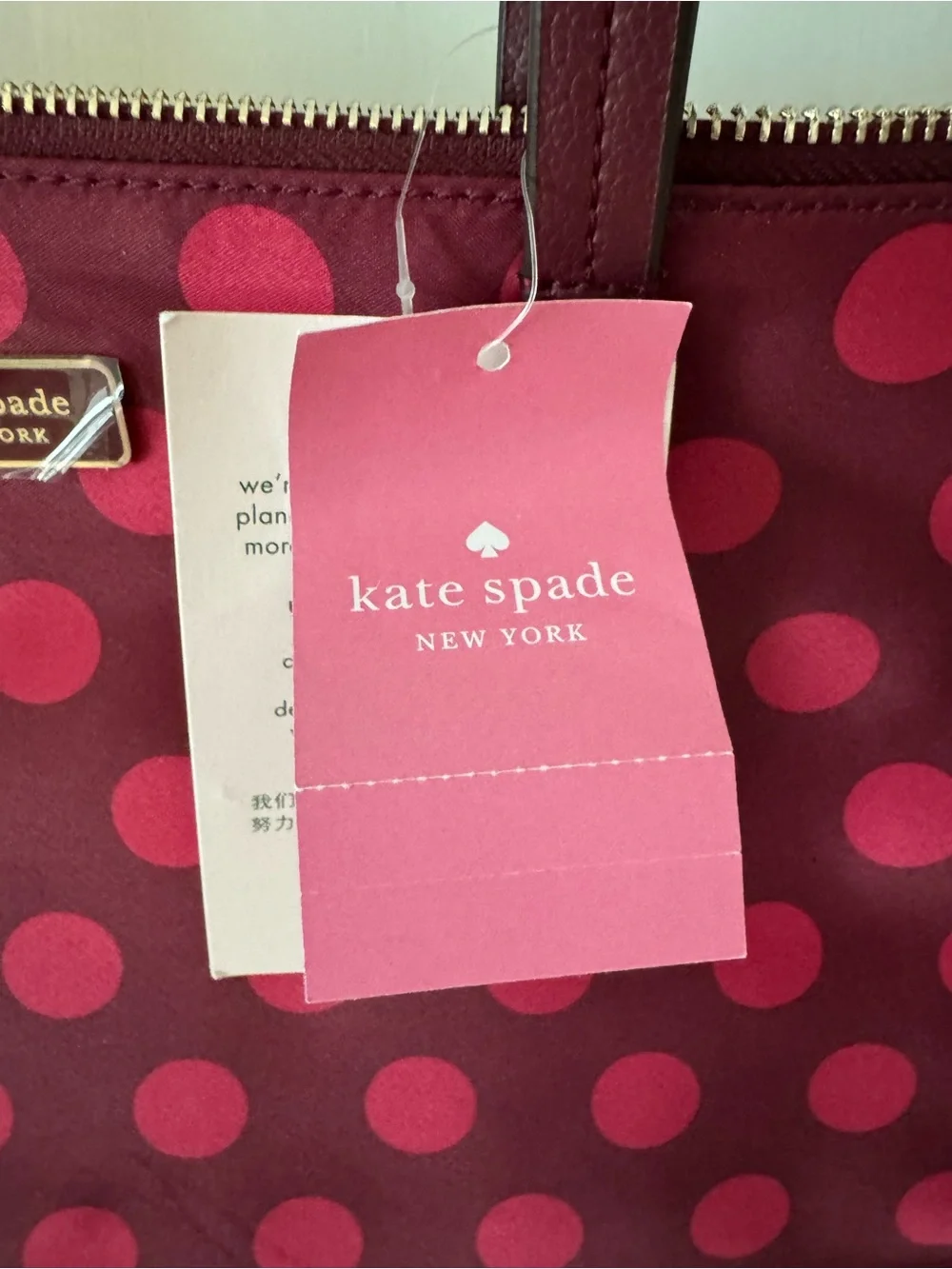 kate spade New York Hayden Burgundy and Pink Polka Dot Tote Bag